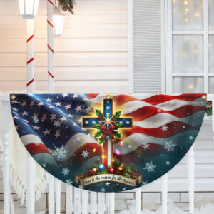 Christian Cross Christmas Jesus Is The Reason For The Season Non-Pleated Fan Flag MLN4078FL