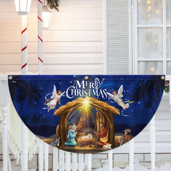 Nativity Of Jesus Merry Christmas Christian Holy Family Non-Pleated Fan Flag MLN4120FL